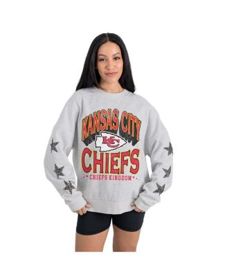 Gameday Couture - Women's Ash Kansas City Chiefs Resilience Relaxed Rhinestone Pullover Sweatshirt