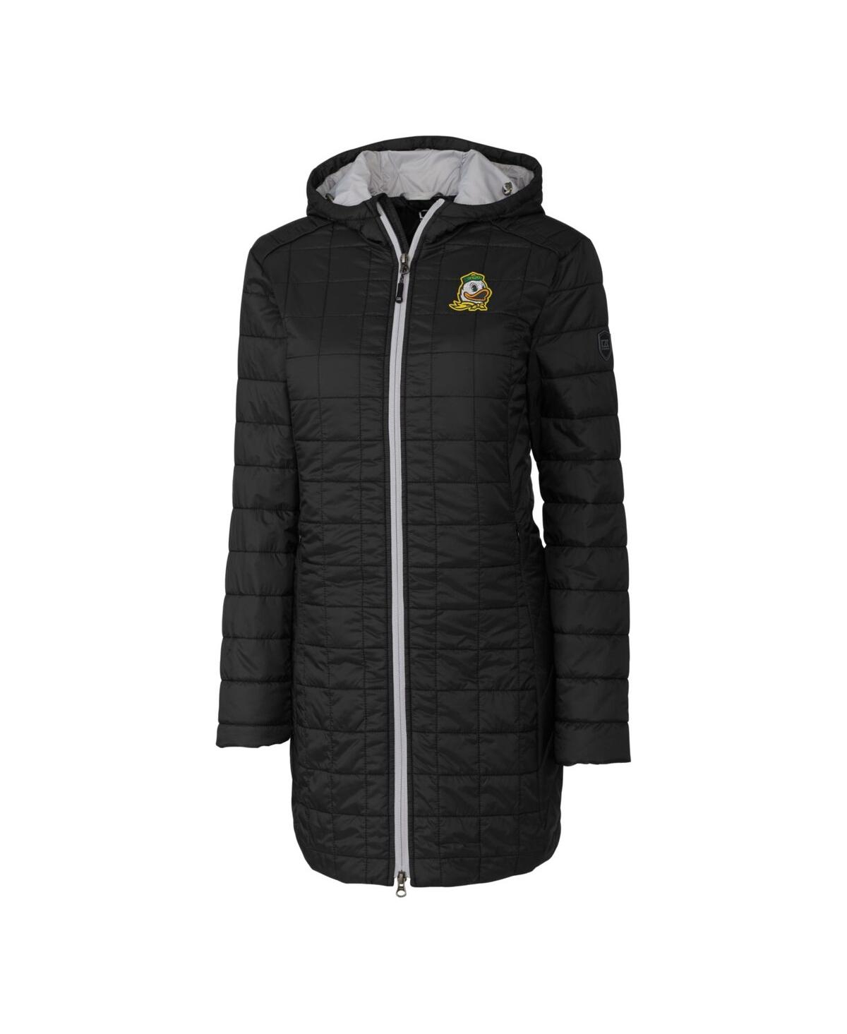 Cutter & Buck Women's Black Oregon Ducks Rainier Primaloft Eco Hooded Long Coat In Black