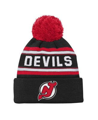 Outerstuff - Big Boys and Girls New Jersey Devils Black Jacquard Cuffed Knit with Pom Hat