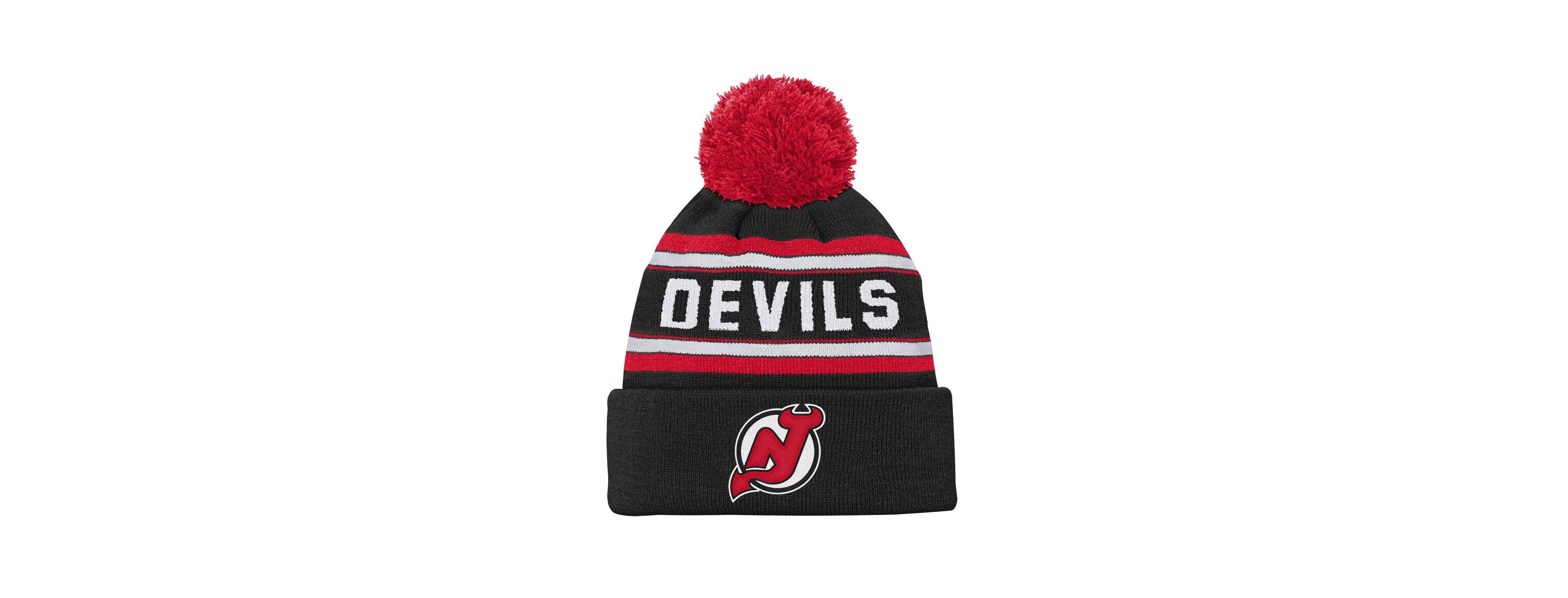 Outerstuff Big Boys and Girls New Jersey Devils Black Jacquard Cuffed Knit with Pom Hat