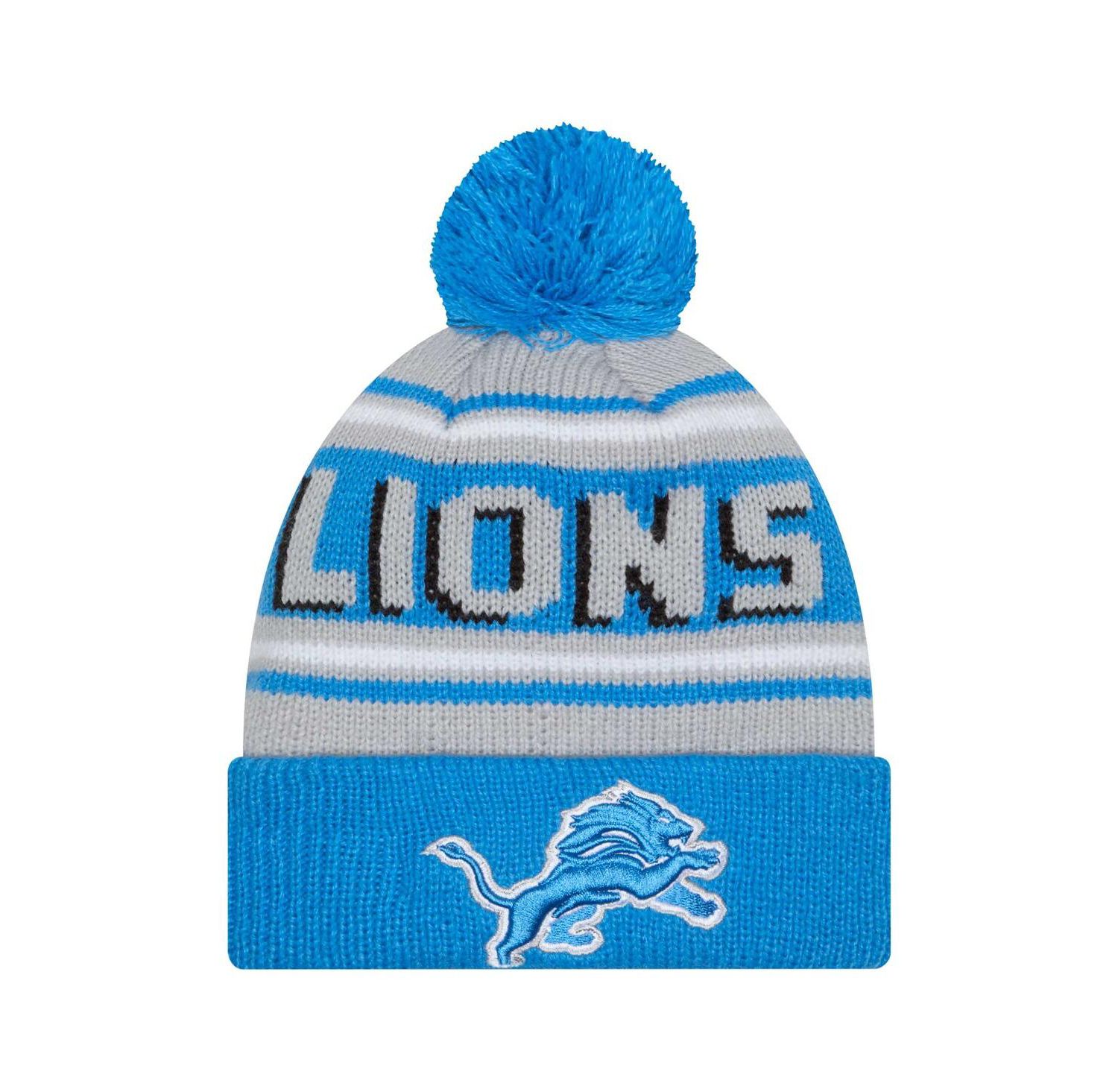 Big Boys and Girls Blue Detroit Lions Main Cuffed Knit with Pom Hat