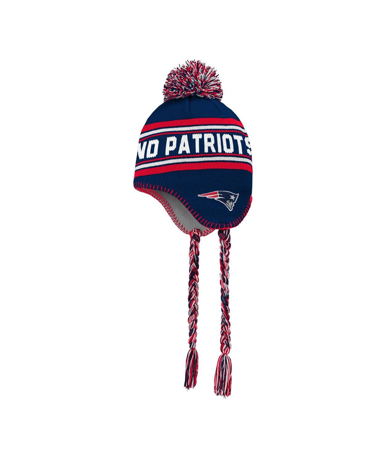 Outerstuff Big Boys And Girls Navy New England Patriots Jacquard Tassel Knit With Pom Hat In Blue
