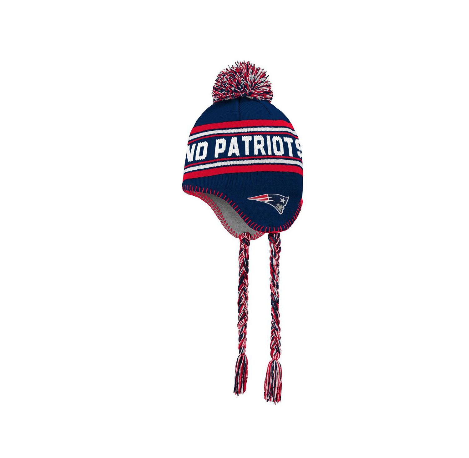 Big Boys and Girls Navy New England Patriots Jacquard Tassel Knit with Pom Hat