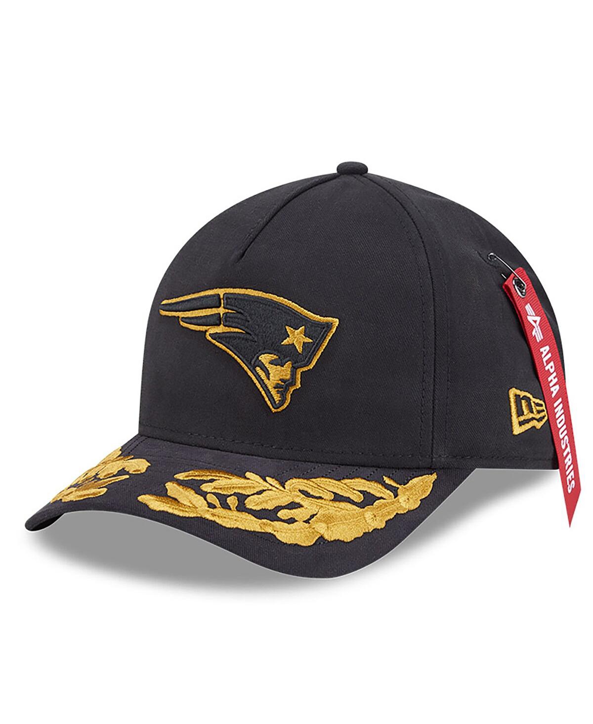 New Era X Alpha Industries Men's Black New England Patriots A-frame 9forty Adjustable Hat In Black