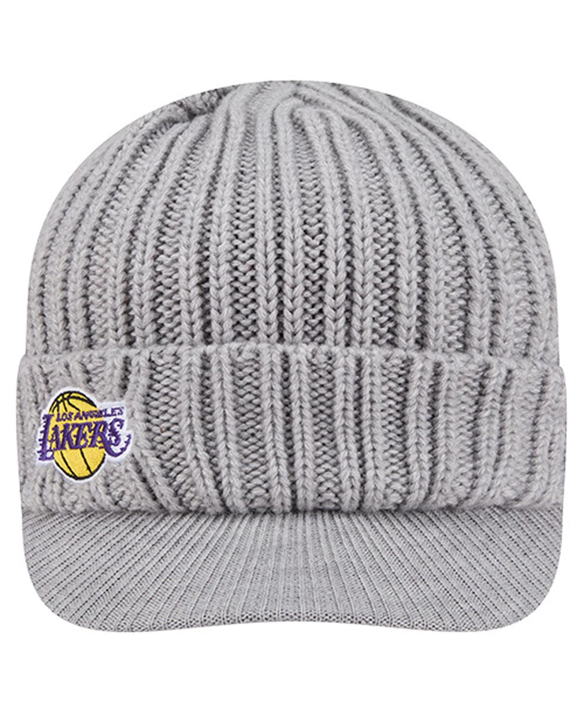New Era Men's Heather Gray Los Angeles Lakers Cuffed Knit with Visor Hat