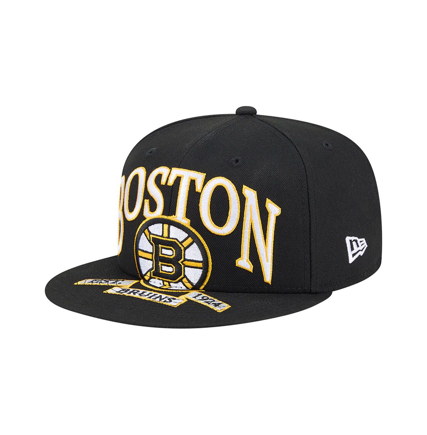 Мужская кепка New Era Black Boston Bruins Oversized Vintage Arch 59Fifty Fitted Hat — фото 1