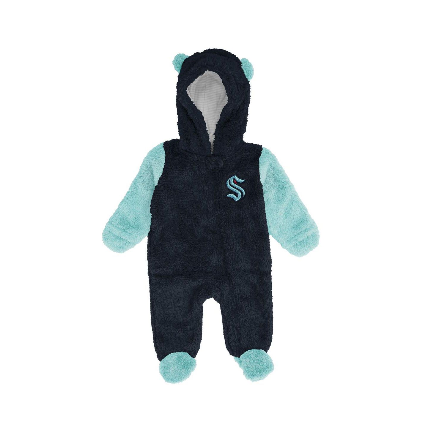 Outerstuff Newborn Navy Seattle Kraken Stay Napping Fleece Bunting Full-Zip Hooded Sleeper — фото 2