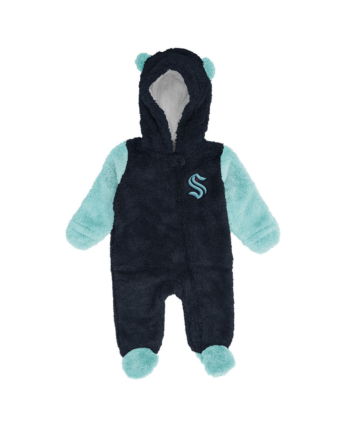 Outerstuff Newborn Navy Seattle Kraken Stay Napping Fleece Bunting Full-zip Hooded Sleeper In Blue