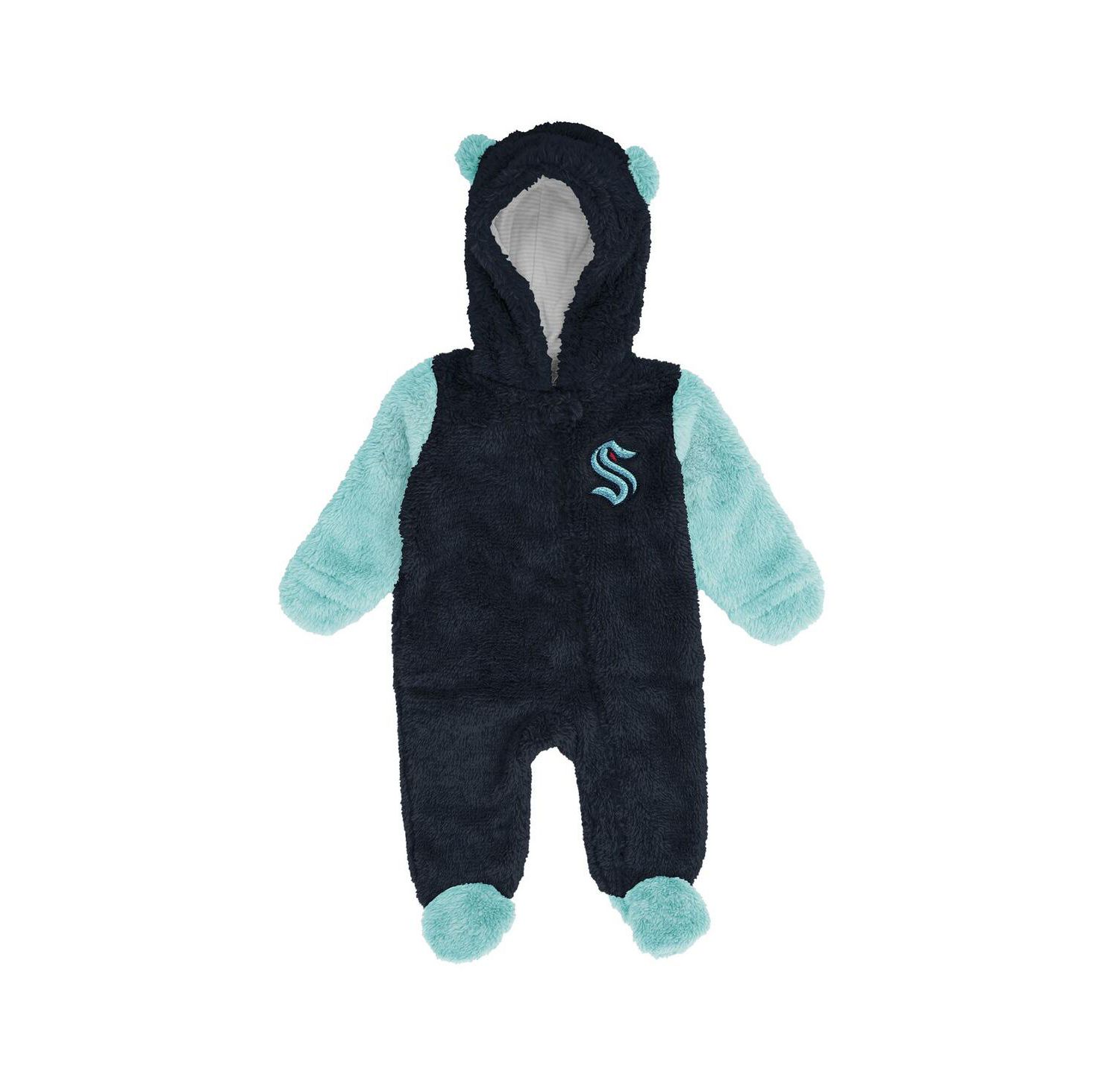 Newborn Navy Seattle Kraken Stay Napping Fleece Bunting Full-Zip Hooded Sleeper