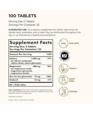 Calcium Magnesium Plus Zinc Tablets, 100 Tabs