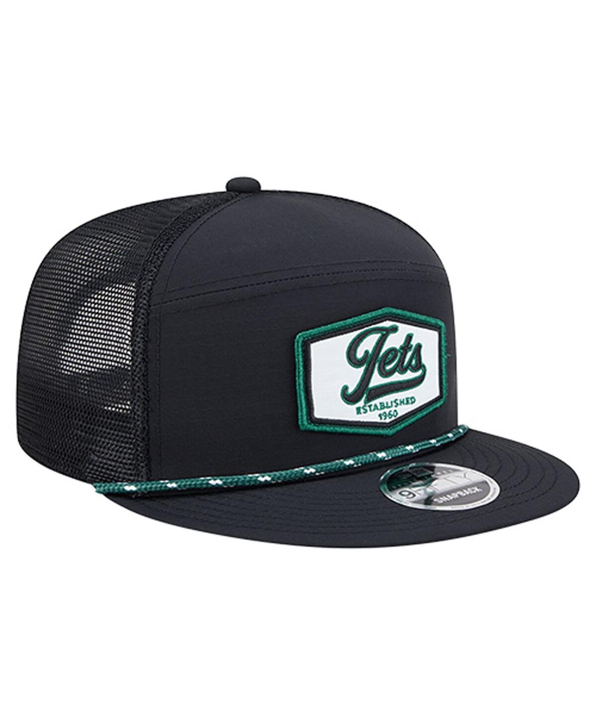 New Era Men's Black New York Jets Ripstop Patch 9fifty Split Panel Snapback Hat In Black