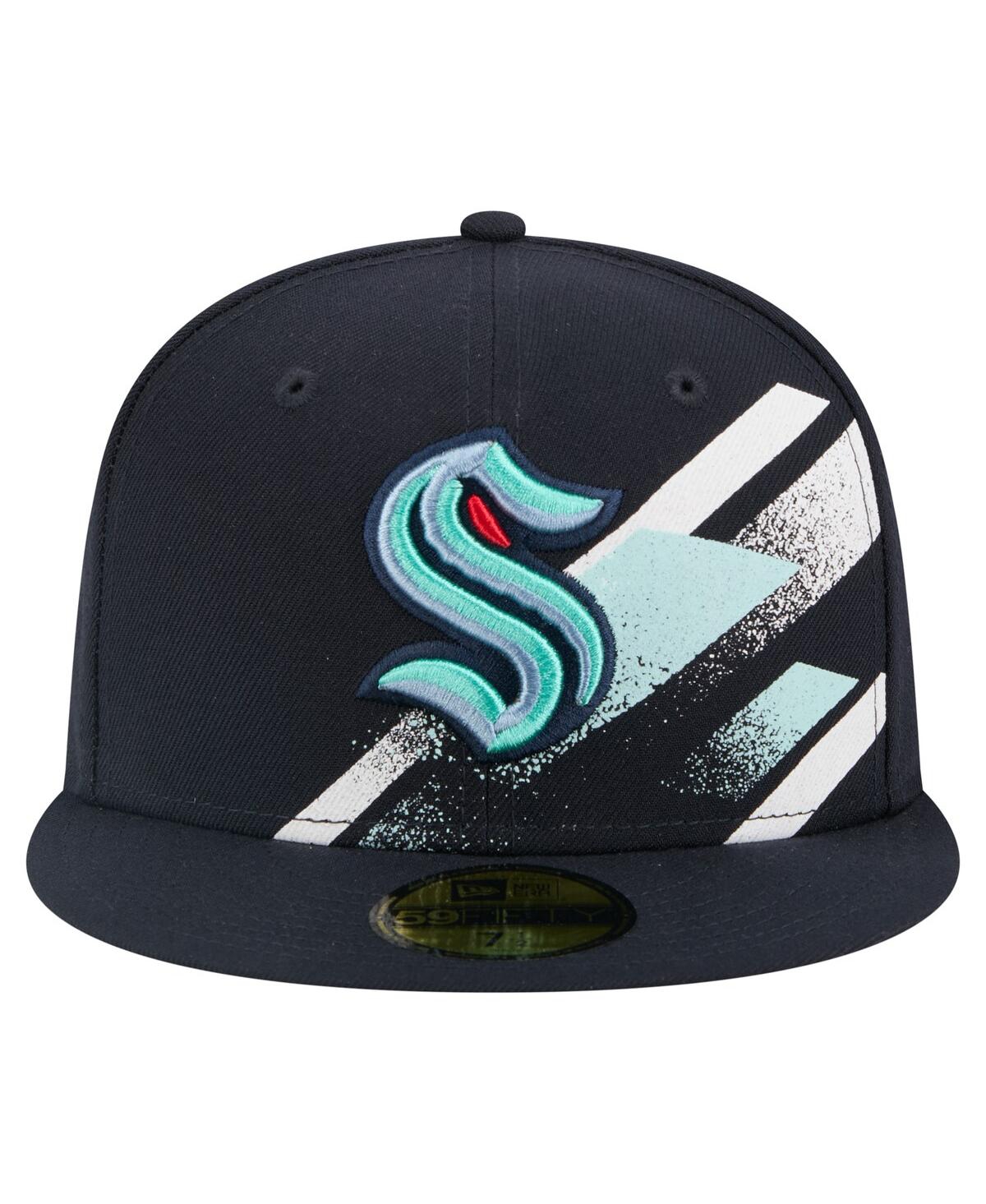 New Era Men's Deep Sea Blue Seattle Kraken Faded Lines 59FIFTY Fitted Hat