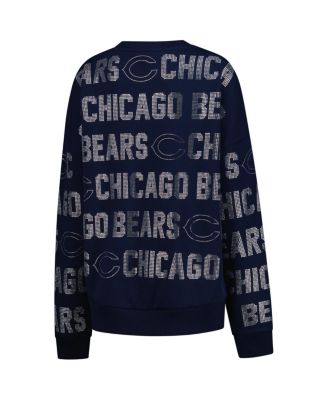 Women's Navy Chicago Bears Oversized Hype Era Rhinestone Text Sweatshirt