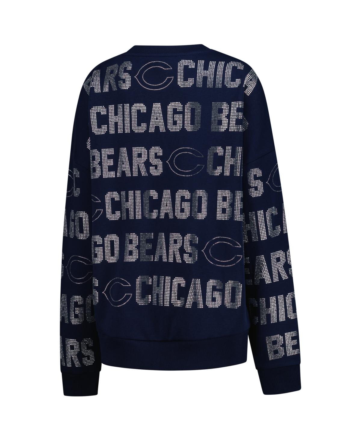 Gameday Couture Women's Navy Chicago Bears Oversized Hype Era Rhinestone Text Sweatshirt In Blue