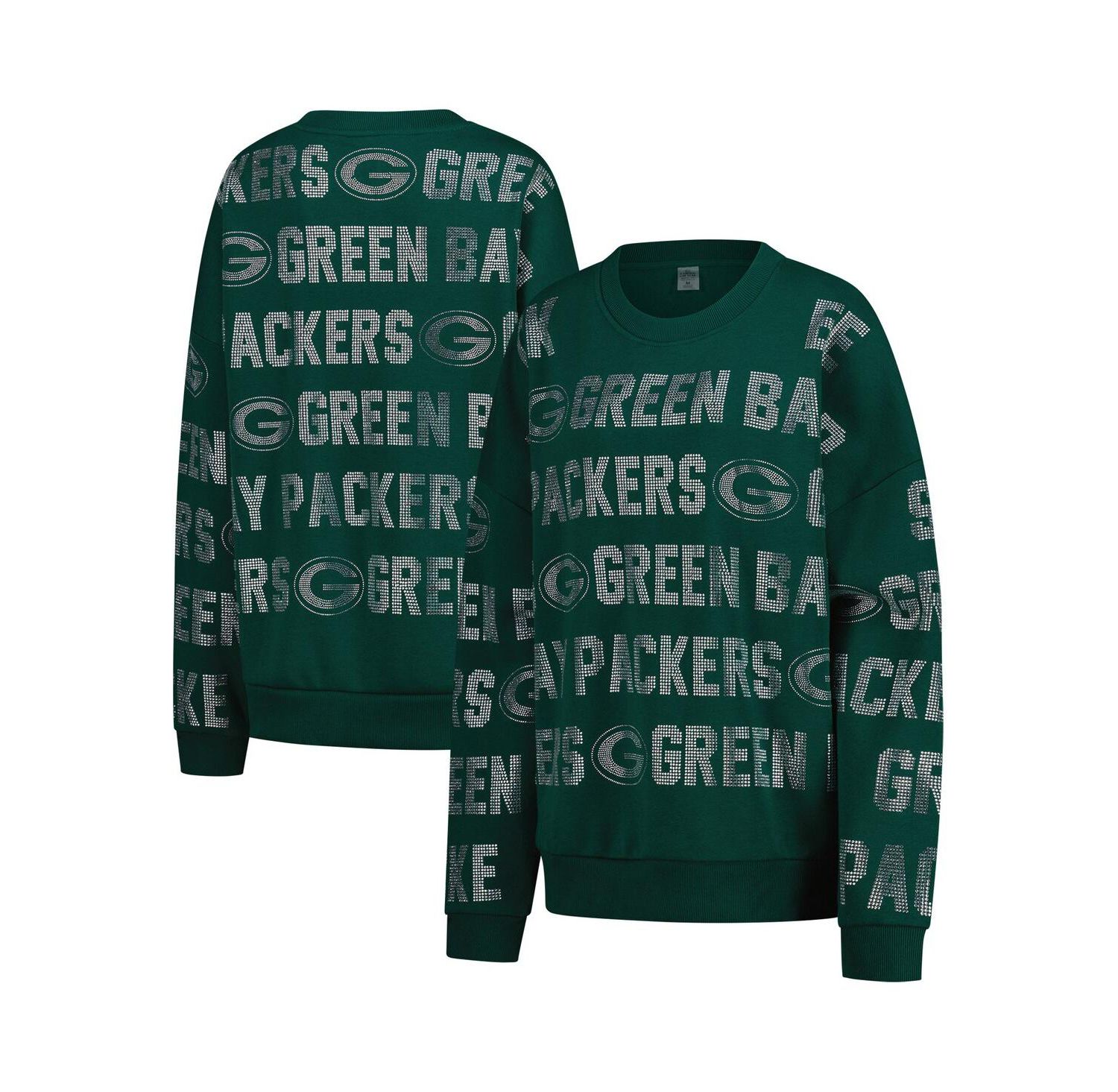 Women's Green Bay Packers Oversized Hype Era Rhinestone Text Sweatshirt