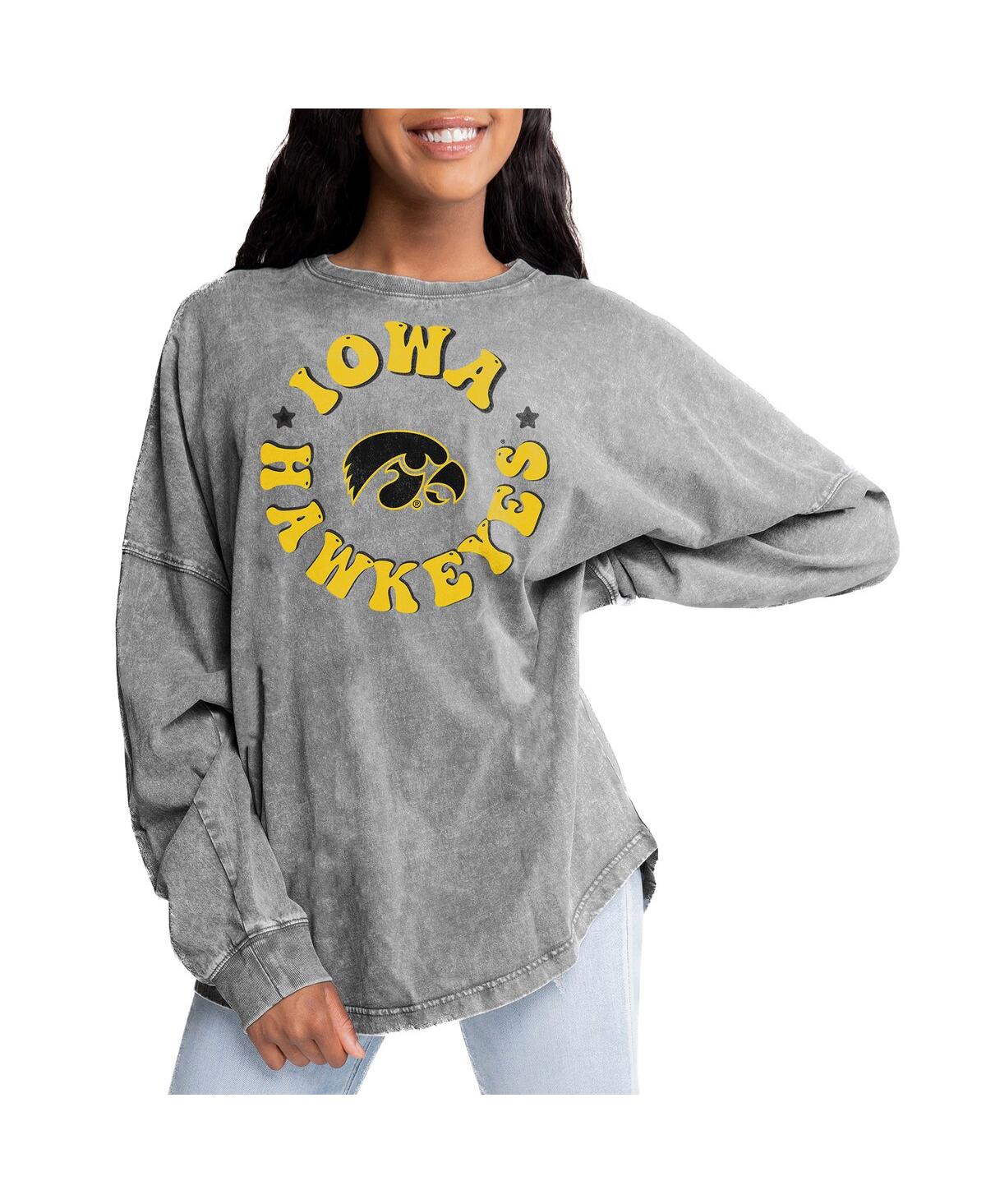 Gameday Couture Women's Gray Iowa Hawkeyes Playing Around Faded Wash Oversized Long Sleeve T-Shirt