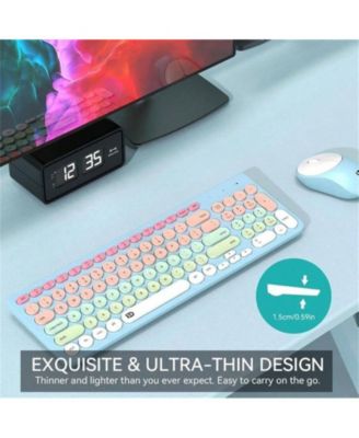 Wireless Keyboard And Mouse Combo - 2.4GHz Cordless, Cute Round Keys, Quiet Slim Set for Laptop, Computer, TV - Blue Green