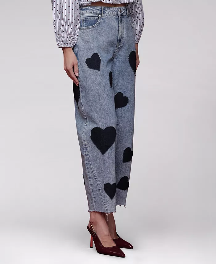 Women's Heart Print Barrel Jeans - thumbnail 2