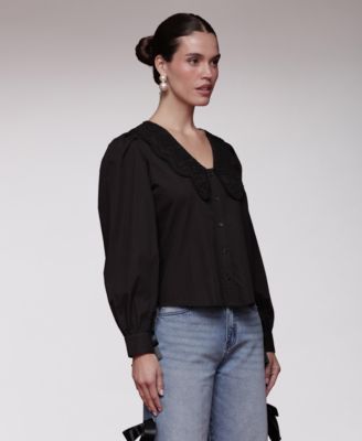 Women's Embroidered Woven V-Neck Top