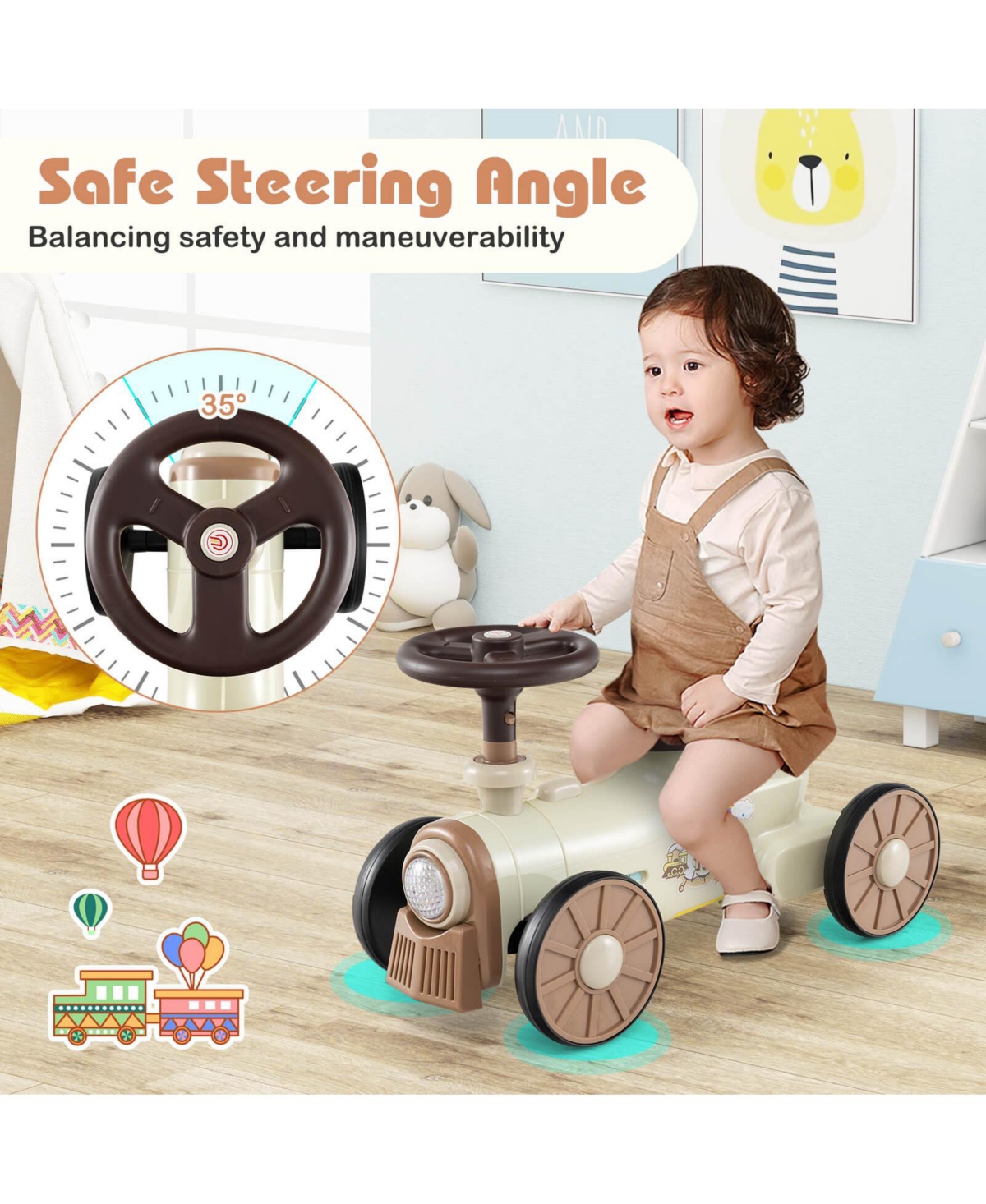 Costway Ride on Push Car with Storage Compartment & Train Whistle Sound Button