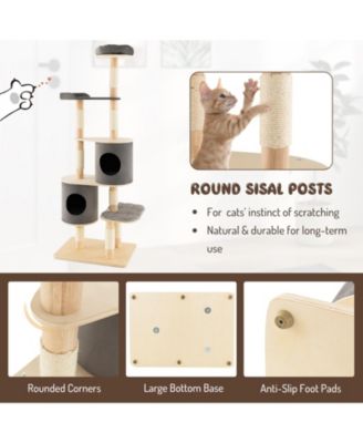 6-Tier Wooden Cat Tree with 2 Removeable Condos Platforms and Perch