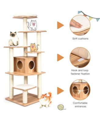 7-Layer Wooden Cat Tree Tall Cat Tower with Sisal Posts and Condo