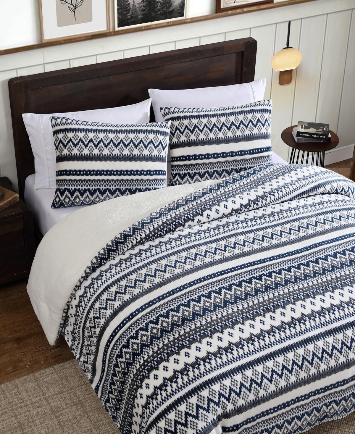 Eddie Bauer Mountain Embroidery Plaid Cotton Comforter Set In Blue