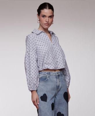 Women's Printed Long-Sleeve Cropped Shirt