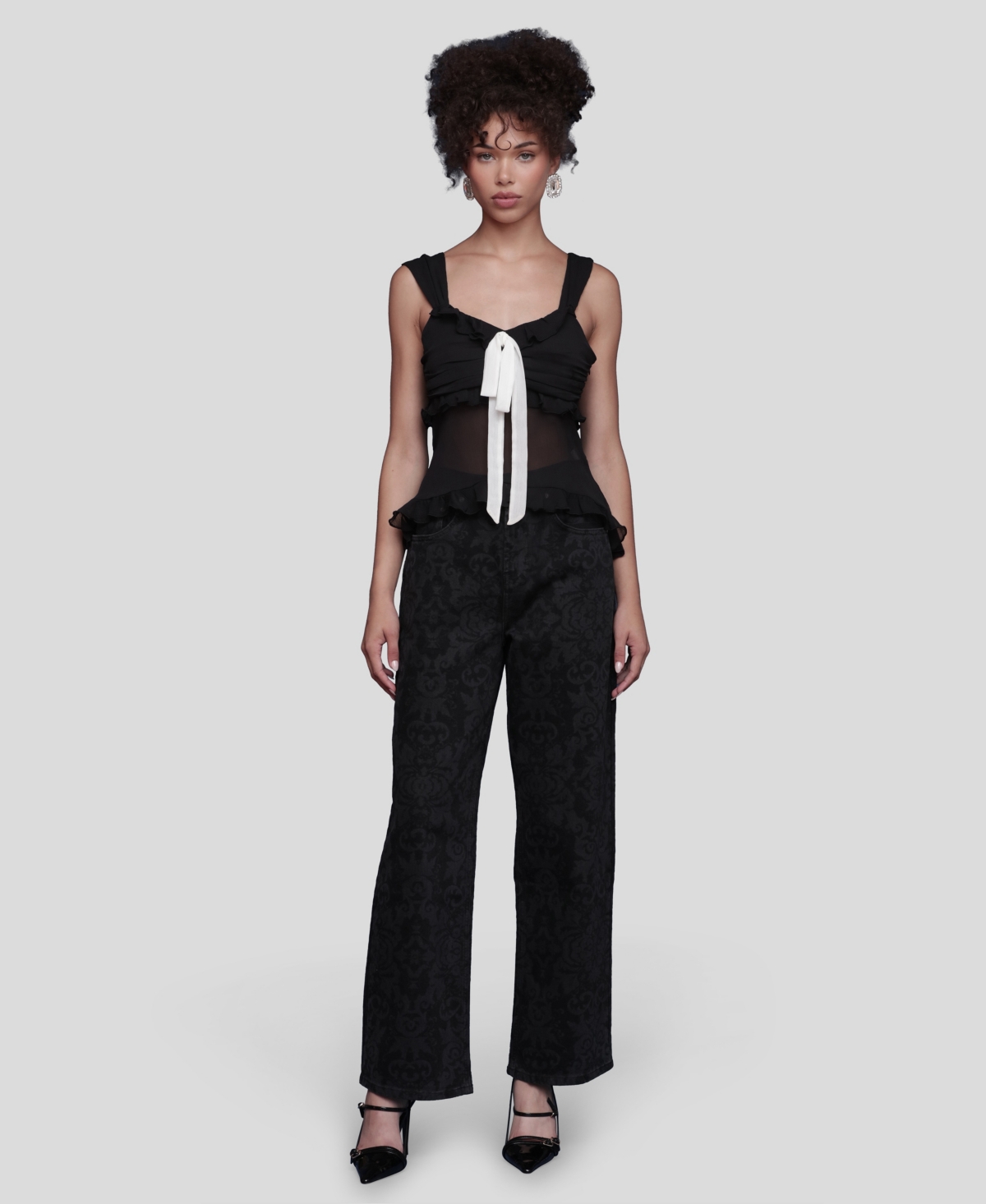 Avec Les Filles Women's Bow Detail Ruffle Top In Black