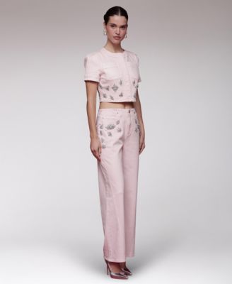 Women's Rhinestone-Trim Hollywood-Waist Wide-Leg Jeans