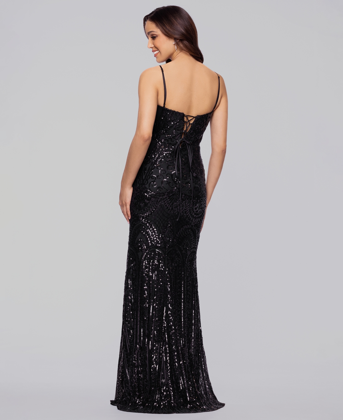 Blondie Nites Women's Sequined Corset Gown In Black