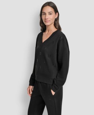 Women's Allover Stack Rhinestone V-Neck Sweatshirt