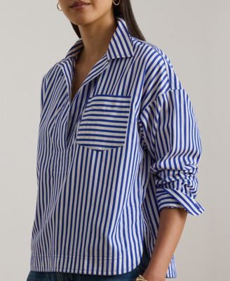 Petite Striped Long-Sleeve Cropped Shirt