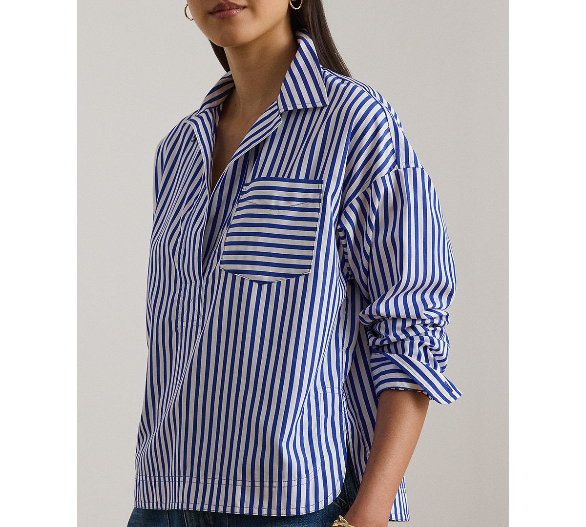 Lauren Ralph Petite Striped Long-Sleeve Cropped Shirt