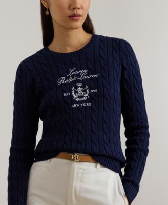 Petite Embroidered-Crest Crew Neck Sweater