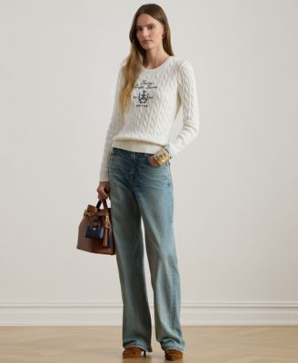 Petite Embroidered-Crest Crew Neck Sweater