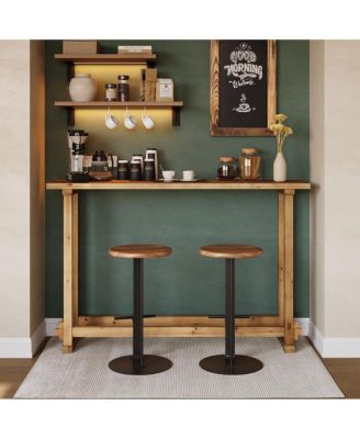 63" Long Bar Table, Solid Wood Pub Table with Footrest