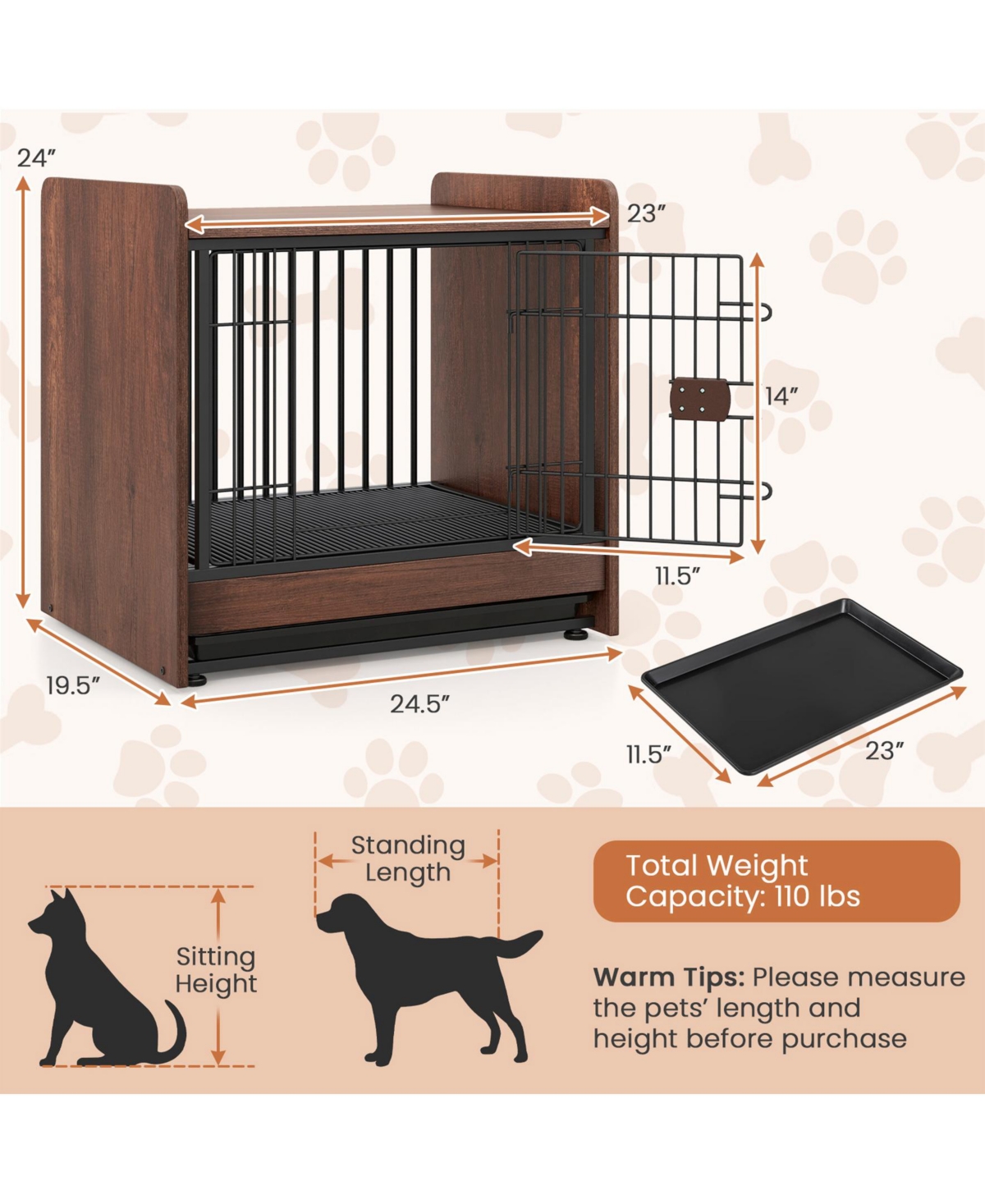 Sugift Dog Crate Indoor Dog Cage with Removable Tray and Lockable Door