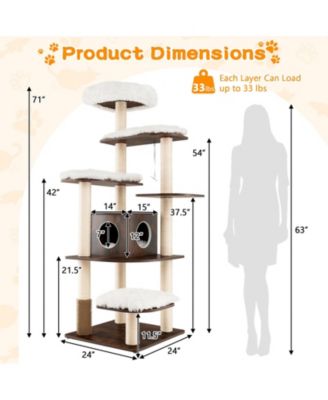 7-Layer Wooden Cat Tree Tall Cat Tower with Sisal Posts and Condo