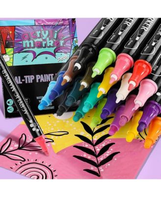 24 Acrylic Paint Markers, Waterproof Art Pens Set, Portable Marker Pens for Wooden, Canvas, Stone, Rock, Glass, Ceramic