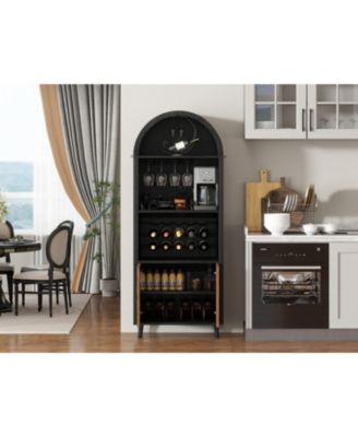 CASAINC 71" Farmhouse Arched Wine Bar Cabinet with Rack and Glass Holder