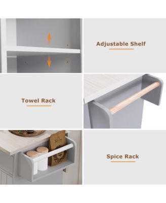 CASAINC Wood Rolling Drop Leaf with Trash Can Storage, Spice Rack, Towel Rack, Drawer & Adjustable Shelf Kitchen Island Cart