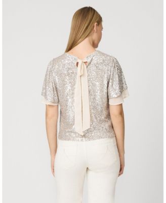 Women's Tops & Tees Sequin Flutter Sleeve Top