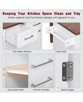 CASAINC 47.2" MDF Drop Leaf, Side Racks, Drawers, Towel Rack & Wheels Farmhouse Kitchen Island