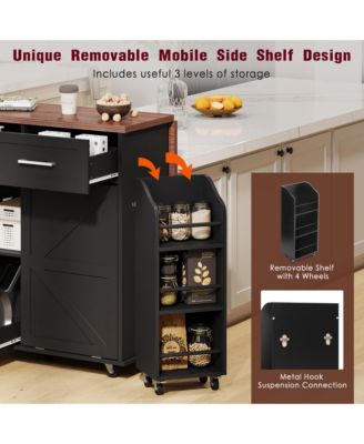 CASAINC 47.2" MDF Drop Leaf, Side Racks, Drawers, Towel Rack & Wheels Farmhouse Kitchen Island