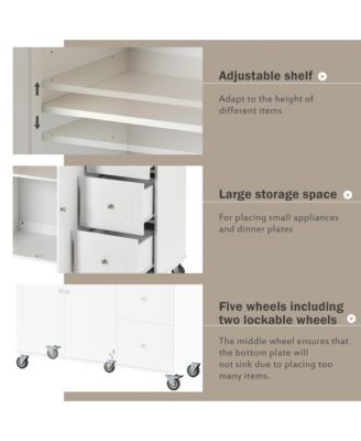 Rolling Kitchen Island with Solid Wood Top, Drop Leaf Bar, Locking Wheels, Storage Cabinet, Spice Rack, Towel Rack and Drawer, 52.7inch