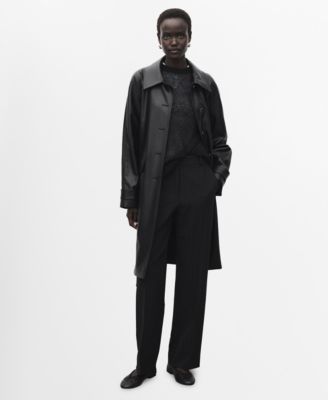 MANGO - Women's Long Leather-Effect Belted Trench Coat