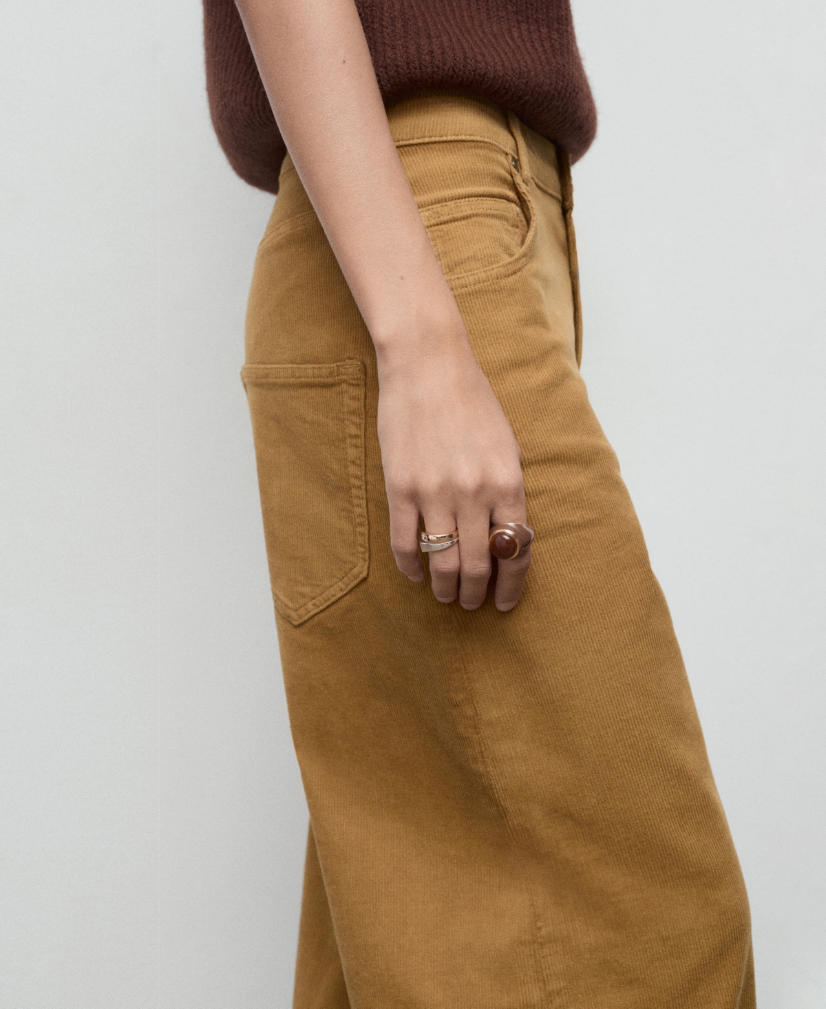 Mango Wide Leg Corduroy Pants In Gold
