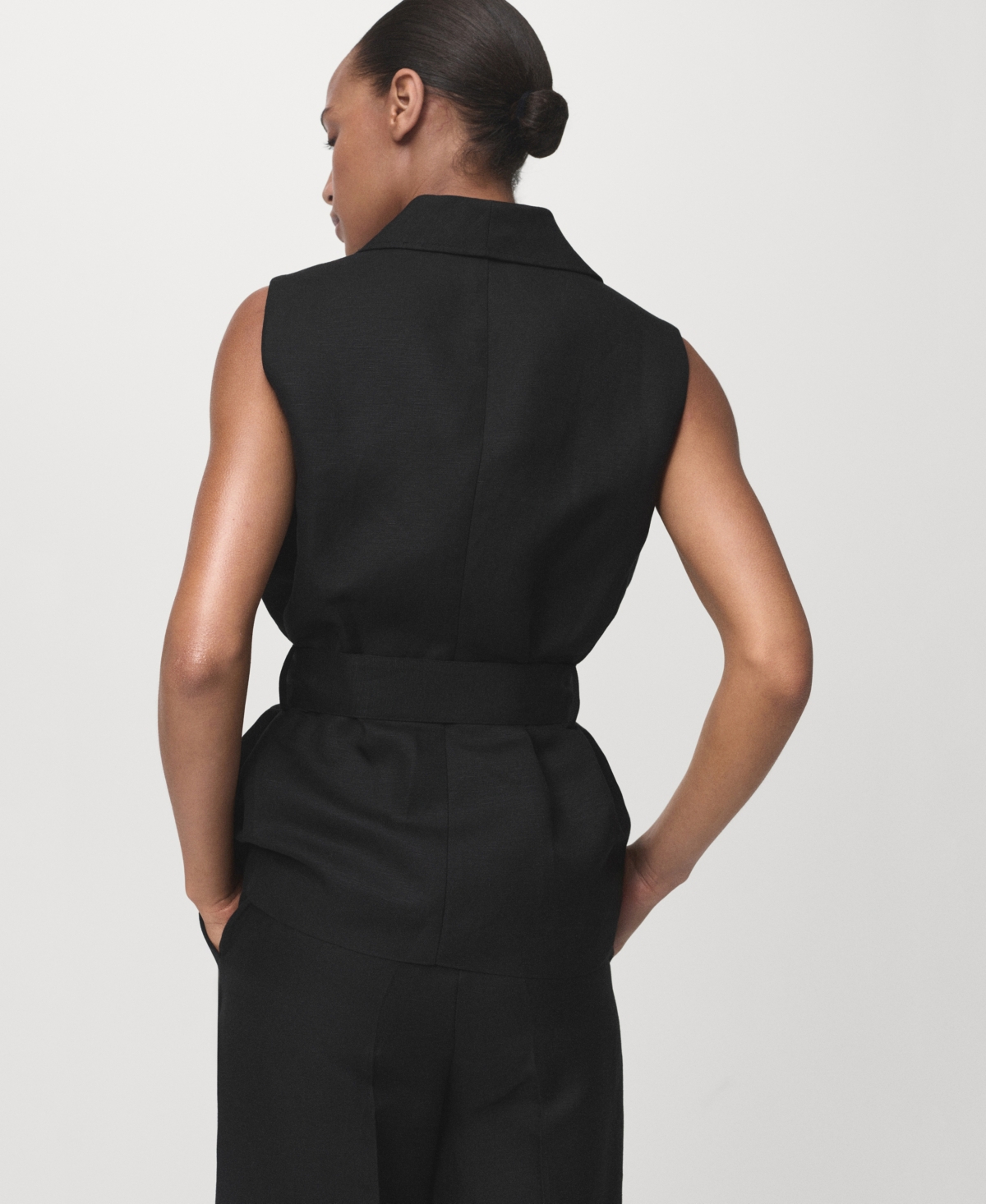 Mango Women's Belted Linen Suit Vest In Black