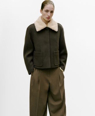 MANGO - Women's Wide-Leg Mid-Rise Pleated Pants